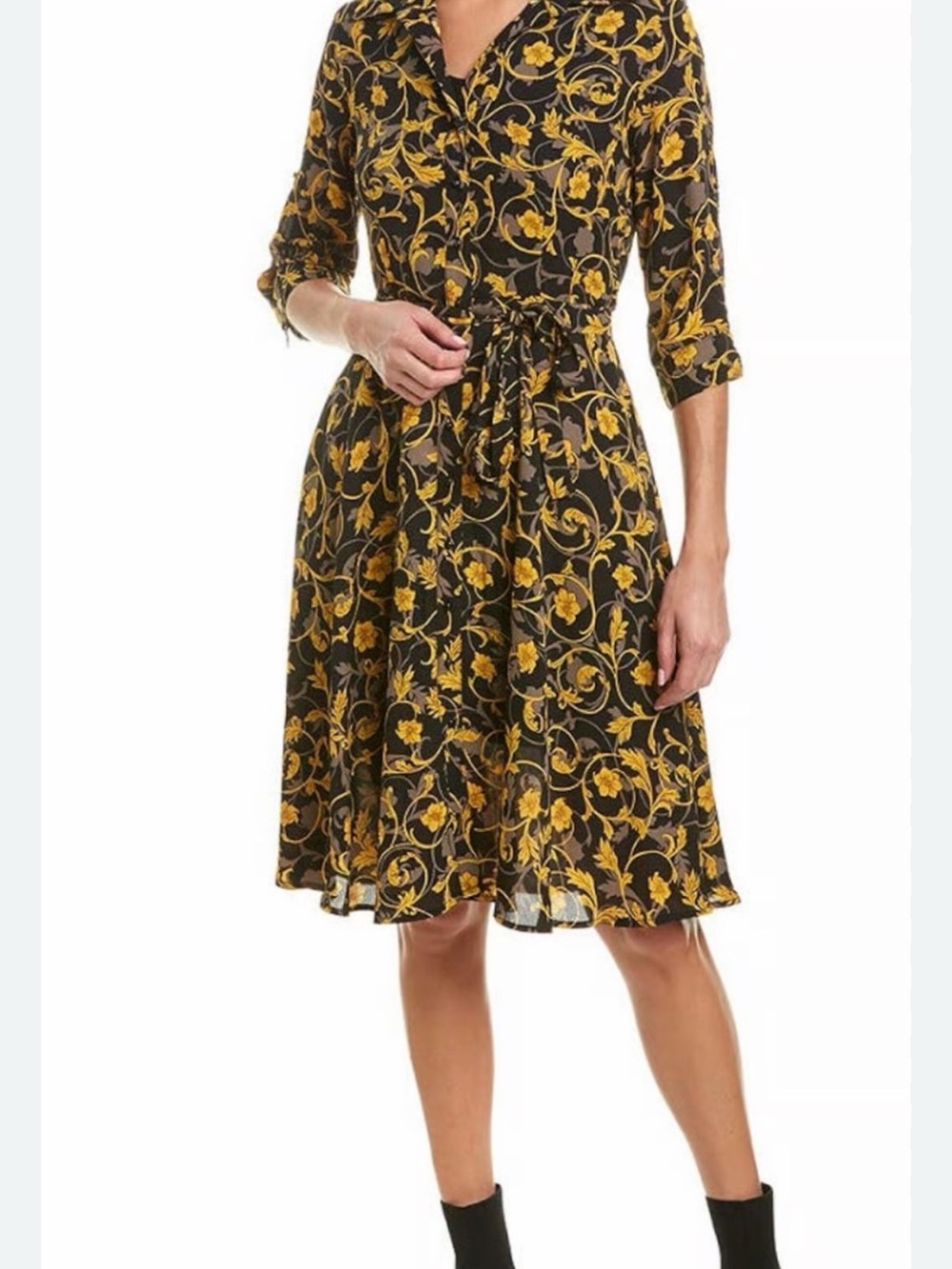 NWT Nannette Black Dress with Yellow Floral Vine Print